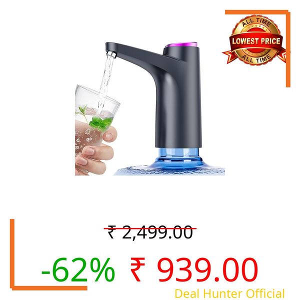Hoteon Water Dispenser with 1200mAh Battery, Automatic Water Dispenser for 20 Litre Bottle, Food Grade Faster Pumping Water Pump for Home Countertop Bedside Camping (Black)