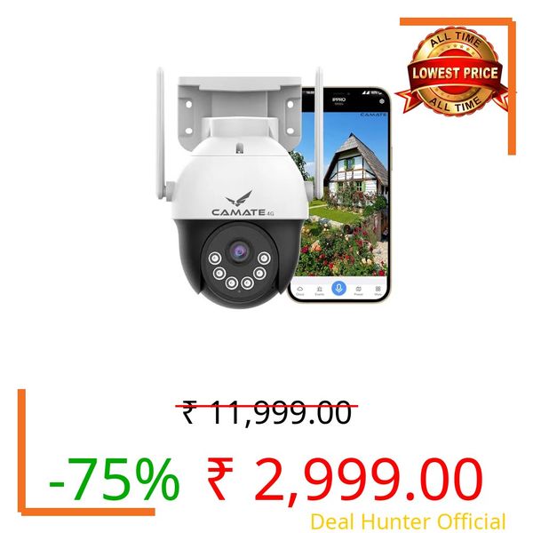 Camate Astro 4G SIM 3MP Pan Tilt Zoom CCTV Camera | Indoor Outdoor Smart Security Camera | Color Night Vision | Two-Way Talk | Motion Detection | Supports SD Card up to 256GB | Alexa Compatible