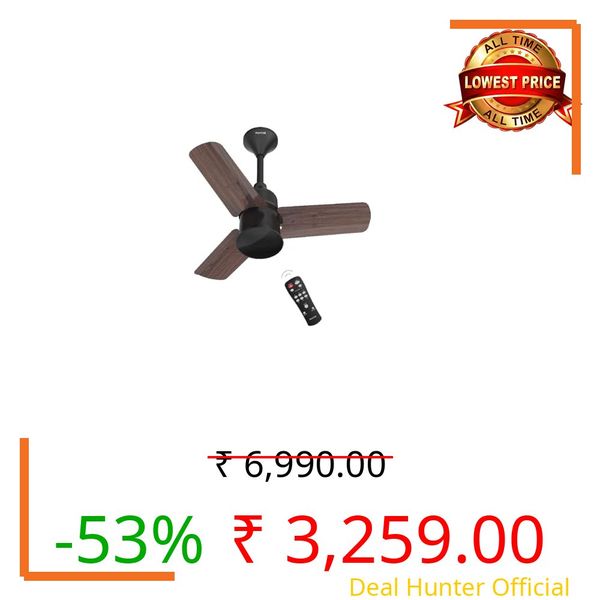 Polycab Silencio Mini 600mm 5-Star BLDC, Remote Ceiling fan for home | 55% Energy Saving, 100% Copper, High Speed, 25 Speed Setting, Reversable & Timer | 4-yr Warranty【Walnut Wood】