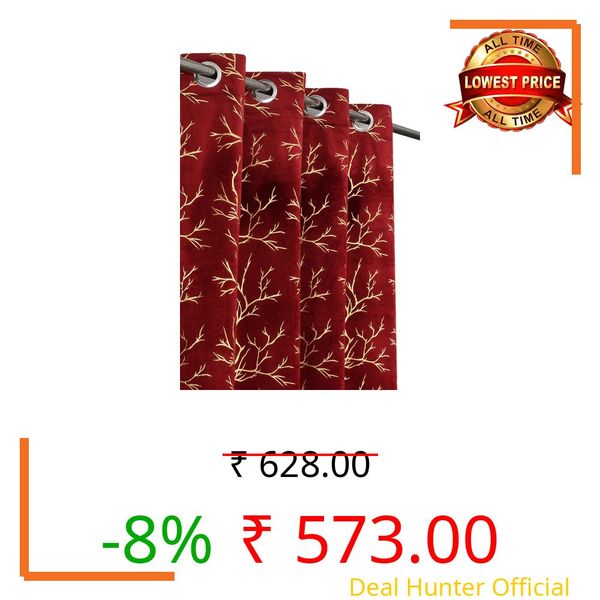 RED RIBBON DECOR Heavy Velvet Fabric Room Darkening Curtains 9 Feet for Long Door, Maroon, Single Piece