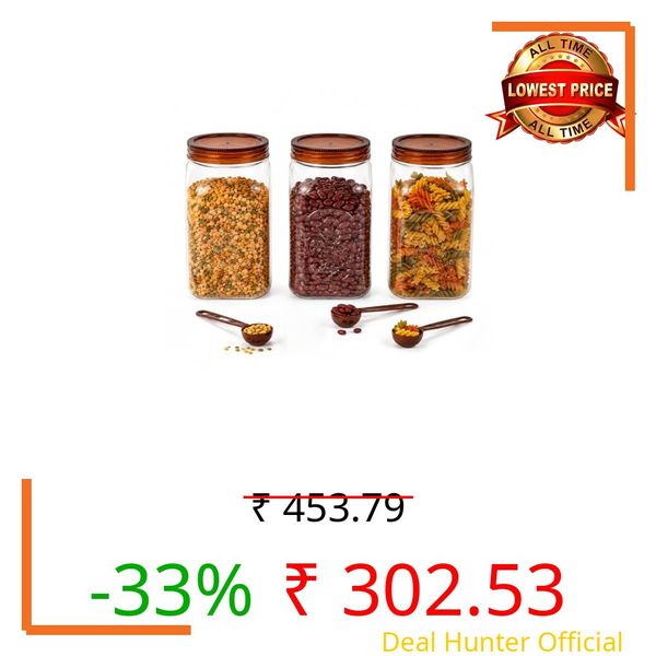 CELLO Retro Airtight Kitchen Storage Jars Set of 3 Pcs 1000ml Maroon | Freezer & Fridge Safe, Stylish Unbreakable Odor Resistant See Through PET Food Storage Containers Set for Flour Rice Pasta Spices