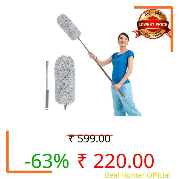 Fogray Extendable Feather Duster, Bendable Microfiber Duster with Extra Long Telescopic Extension Pole and Soft Silicone Cap, Washable Duster for Cleaning Roof, High Ceiling Fan, Blinds
