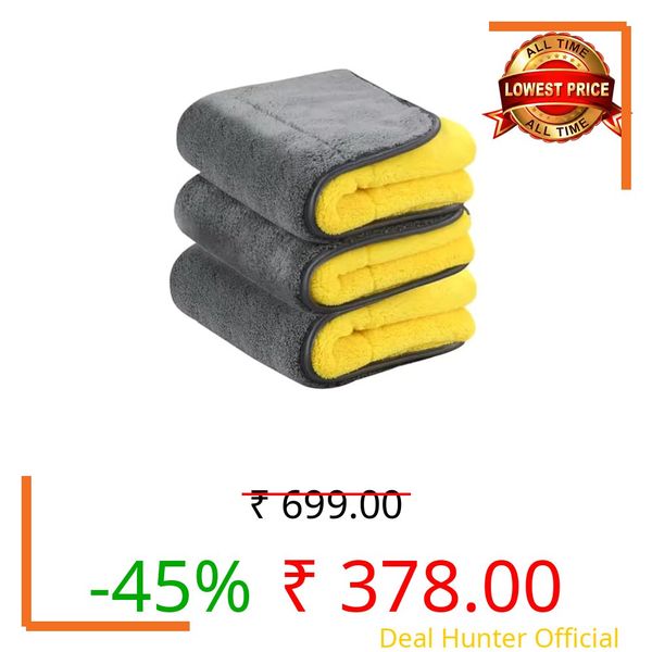 DETACHI Dual Sided Microfiber Cloth for Car/Bike (3pc - 40x60 cm, 1000 GSM),Thick Lint & Streak-Free Multipurpose Cloths | Absorbent Extra Thick Plush Towel for Cleaning, Washing & Drying-Dual Colour