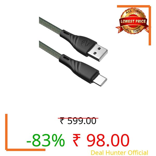 Zebronics USB to Type C Braided Nylon Cable, 33W, 3A Max, 1.5 Meters, Rapid Charging, 15000+ Bends Tested, Charge & Sync, Durable, Samsung, OnePlus, Xiaomi, Realme, Oppo (UT300, Green)