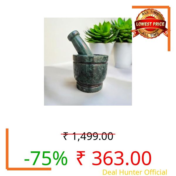 Milap Creations Granite Marble Mortar and Pestle Set 4 Inch, Okhli Masher, Khalbatta, Kharal, Mixer, Imam Dasta, Grinding Stone for Kitchen
