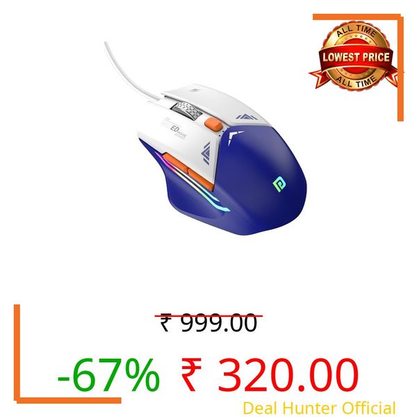Portronics Vader Wired Gaming Mouse with 6 Buttons, Thumb Support, Adjustable DPI (6400 Max), RGB Light Effects, Ergonomic Design, 1.5 m Long USB Cable for Laptop & PC (Blue)