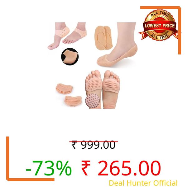 DJ FINDER Silicon Gel Heel Pad Socks For Pain Relief Anti Crack Silicone Socks For Women Silicone Heel Pad For Feet Cushions For Bone Spurs, Silicone Foot-Care Combo Of 3 Pair (Foot+Toe+Heel),Beige