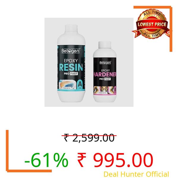 Betogen Epoxy 2 : 1 - Ratio Set Of 1.5kg - Crystel Clear Finishing - 1kg and 500gm Set Used On Art And Craft, DIY, Begginers Resin Art Kit [ Resin :- 1kg Hardener :- 500gm ]