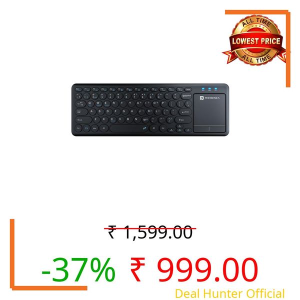 Portronics Bubble Pro Wireless Keyboard with Touchpad, Bluetooth & 2.4 GHz Dual Connectivity, Noiseless Keys, Connect Upto 2 Devices, Spill-Resistant Design (Black)