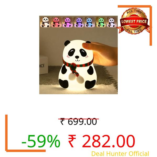 One94Store Rechargeable Silicone Panda Night Light for Kids | 7-Color LED Changing Lamp |Adorable Room Decor & Gift for Toddlers, Teens, & Valentine's Day Present|Soft BPA-Free Nightlight| Multicolour