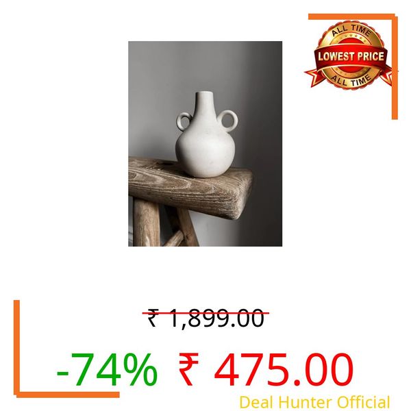 Bliss Hohm Decorative Flower Vase (6 Inches, Off-White) for Home Decor and Gifting, Ceramic Flower Vases for Living Room & Office Decor, Decoration Items, Wall Tabletop showpieces (Amphora)