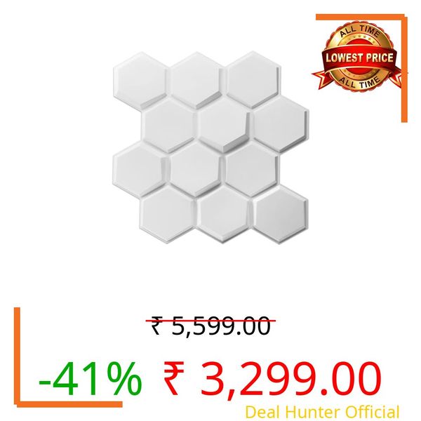 Kayra Decor 3D PVC Wall Panel White Textures Hexagon Design Pack of 12 (19.7" X 19.7" Covers 32.28 Sq. ft.) PVC Panel for Home Kitchen Studio Saloon Living Room Gaming Room and Office Decor