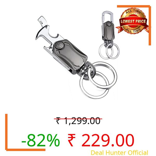 SHREE VALLV Multifunction Keychain 4 IN 1 Heavy Duty Dual Ring Metal Keychain with Cutter, Bottle Opener, Mobile Phone Holder, 360° Rotate Spinner - Outdoor Carabiner Portable Car Key Chain.