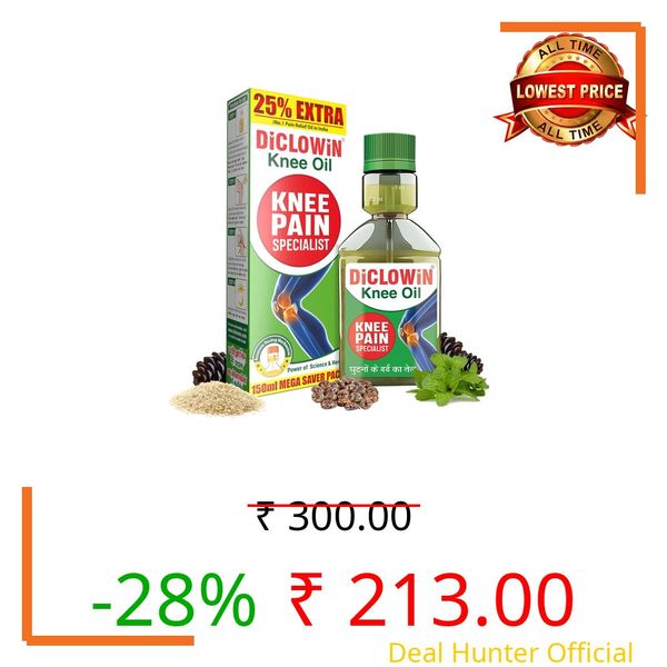 DiCLOWiN Knee Oil (150Ml) | Mega Saver Pack (25% Extra) | Provides Joint, Knee, Ortho Pain & Arthritis Relief With Deep Penetrating Action For Lasting Comfort & Mobility |(Pack Of 1)