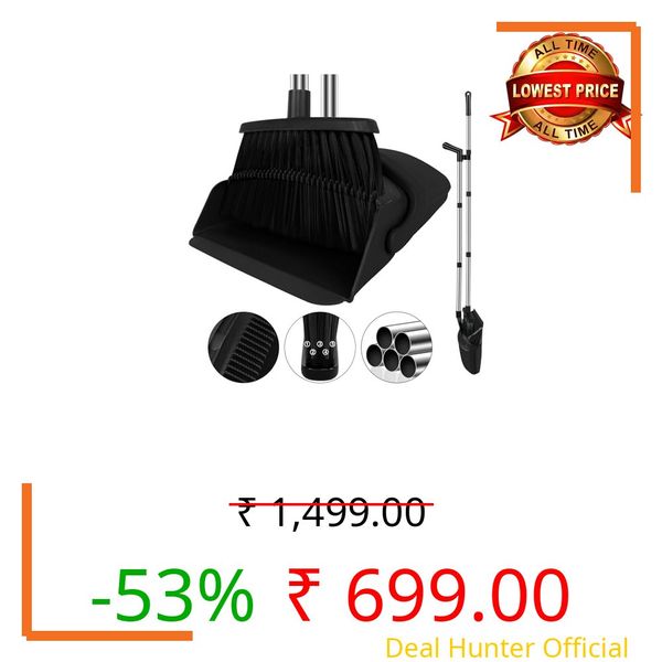 UDUK Broom and Dustpan Set, Household Broom with Dustpan Combo Set, 51" Long Handle, Dust Pan Set for Kitchen Office Lobby Floor