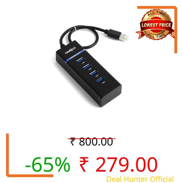 FRONTECH Universal USB 3.0 |4-Port Hub with LED Light|Ultra Slim Splitter Adapter Cable|480 Mbps Speed|Fuse Protection for PC,Computer,Notebook,USB Flash Drives and Other Devices, (NC-0017 - Black)