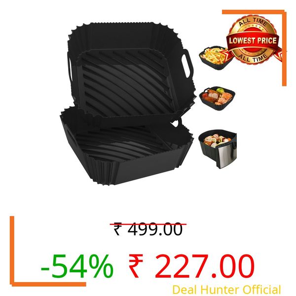 2 Pack Silicone Air Fryer Liners Reusable, 8.6 Inch Airfryer Liners 4-7 QT Square Air Fryer Liners Silicone Pot Oven Liner Baking Tray, Air Fryer Basket Mat Silicone Bowl Air Fryer Accessories