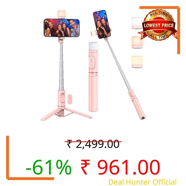 HOLD UP Selfie Stick Tripod with Fill Light,Extendable Selfie Stick 30" & Flexible Phone Tripod Stand with Wireless Remote Pink