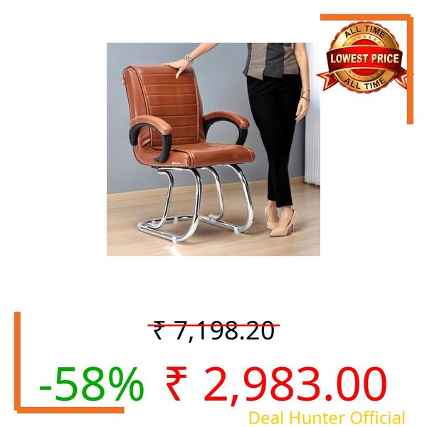 RATISON Special Director Principal Manager Office Visitor with arm Rest with Double Pipe Frame and Cushioned seat Back (1, Brown, Double Pipe Chrome Frame)