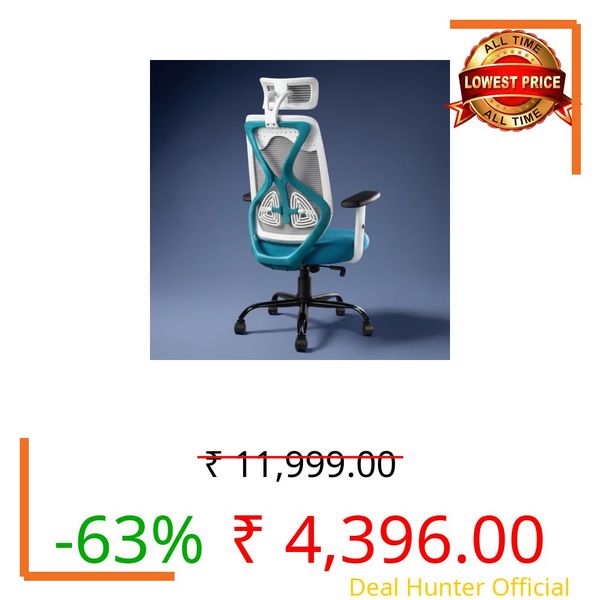 CELLBELL C190 Berlin Office Chair, High Back Mesh Ergonomic Home Office Desk Chair (White - Blue)