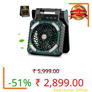 Sendowtek Portable Camping Battery Fan with Solar Panel, 10400mAh Rechargeable Fan with Timer LED Light Small USB Battery Powered Camping Fans for Travel Picnic Outdoor Indoor Cooling Sleeping (Green)