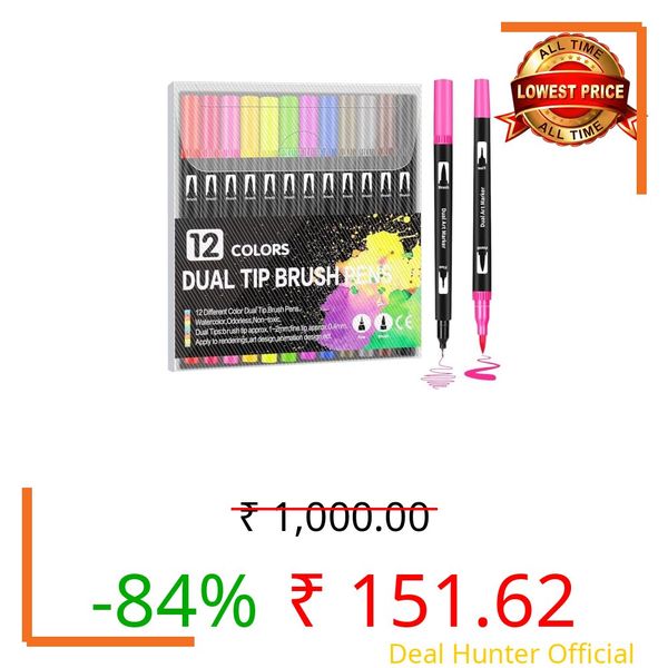 Corslet 12 Pcs Dual Tip Brush Pens Felt Tip Pen Set 12 Colors, Colouring Pens Art Markers for Kids and Adults, Colouring Book, Art Supplies Fineliner Tip Brush Marker for Drawing Sketching