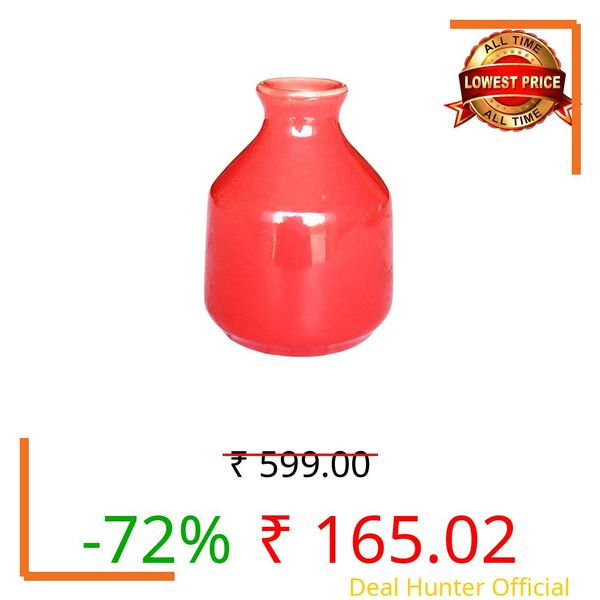 Pure Source India Ceramic Decorative Flower Vase/Pot for Living Room, Home Decor Without Flowers (Red) (3.5 inch)