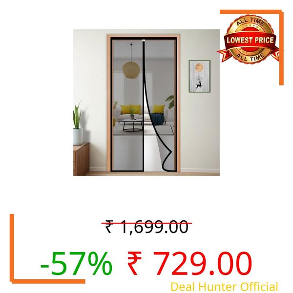 TurtleGrip Polyester Door Mosquito Net with Full Frame Hook&Loop for Main Doors, Bedroom, Kitchen & Balcony Doors (220x130 cms, Black) | Measure Before Order