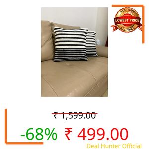 SAMAIR Premium Cotton 200 TC Hand Crafted Tufted Cushion Cover, Bohemian Couch Throw Cover, Boho Design For Decorative Sofa & Living Room - 16X16 Inches, Set Of 2- (Black Stripe)