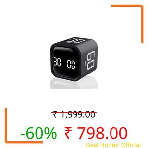 Teknoluzor Digital Cube Pomodoro Timer Desk Rechargeable Productivity Timer 5/10/30/60min & Custom Countdown, Vibration & Adjustable Sound Alarm,for Task Work Kitchen ADHD Kids Studying (Black)
