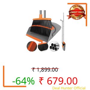 UDUK Broom with Dustpan Combo Set, 51" Household Dustpans and Broom, Standing Dust Pan Set for Home, Cleaning Set for Kitchen Lobby Indoor Outdoor