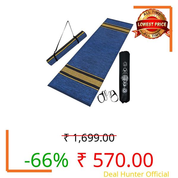 House of Handmade™ - Premium Cotton Yoga Mats for Women and Men, 2X6 feet, 5mm thick, Anti Skid backing, Light Weight, Machine Washable, Non Slip for Home Exercise & Pilates (Navy Blue)