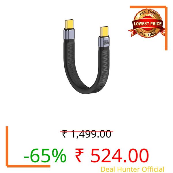 ETZIN 8K Flat Slim Fpc Data Cable 240W Type-C Usb-C Male To Male Usb4 40Gbps 100W Cord For Laptop Phone 13Cm(Epl-1162Cc,40Gbps/8K),Black