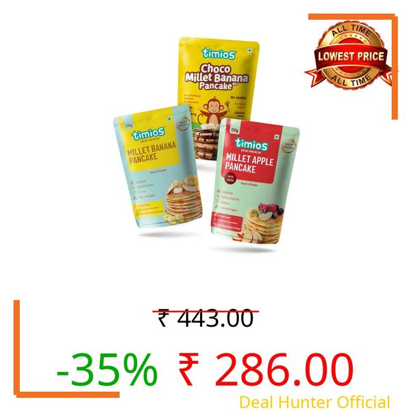 timios Multigrain No-Maida Millet Apple, Banana & Choco Millet Banana Pancake -150g Each (Pack of 3)