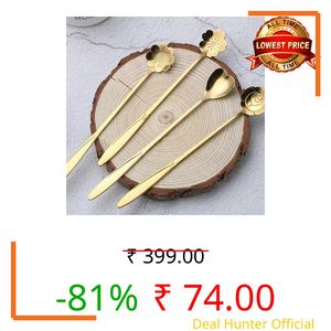 PURAM Golden Spoon Set/Coffee Spoon/Dessert Spoons/Cutlery Kitchen Tableware/Stainless Steel Gold Different Shape Coffee Spoons, Set of 4 Pcs, 18 Cm