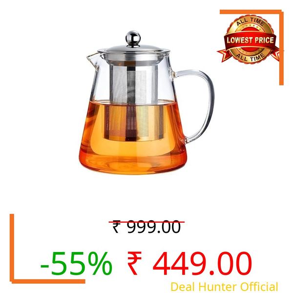 Borosilicate Glass stovetop Kettle with Stainless Steel Infuser teapot to Infuse Tea Coffee Black Tea harbal kadha Tea Pot for Making Green Tea (750ml)