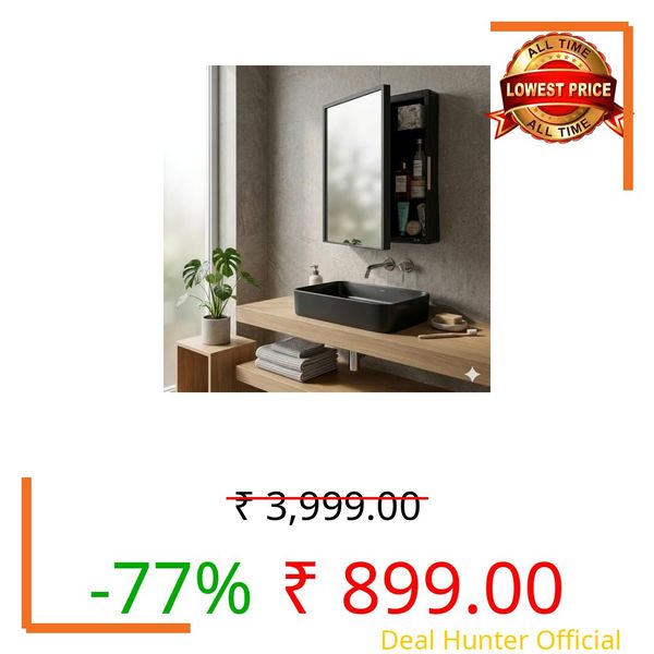 BRANCO New Rich Look Bathroom Cabinet with Mirror | Storage Organiser | Strong Plastic Bathroom Shelves Wall Mounted | Bathroom Accessories| Mirror Cabinet- (Black)