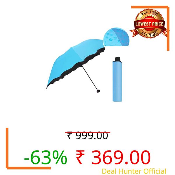 Adorazone Water Magical Floral Manual 3-Fold Umbrella For Men & Women | Black Film Coated UV-Rays Safe (23" Large Size) (Sky Blue)