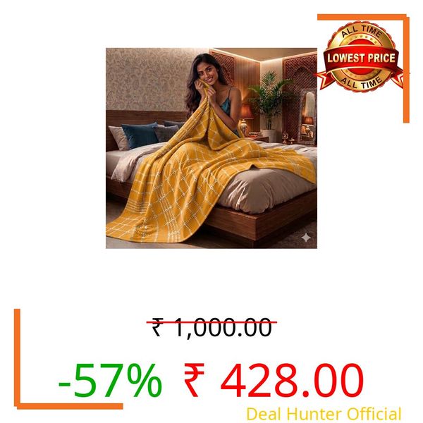Sharan Elegance Single Size 100% Cotton Blanket/Solapur Chaddar/Cotton Bedsheet/Maroon Color (60x90 inches) Set of 1 (Yellow)