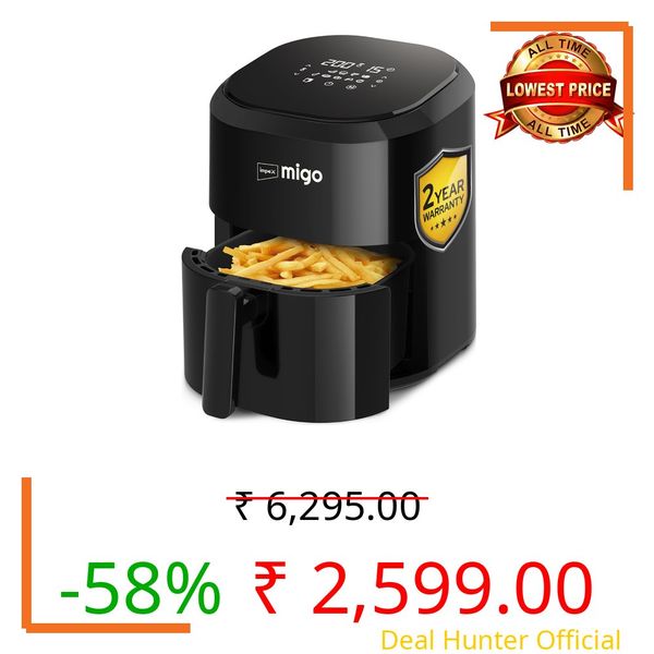 Impex Digital Air Fryer 10 in 1 | 1200 W Oil-free Cooking | 4.5 L Instant Electric Air Fryer for Home Auto Cut Off, Fry, Grill, Roast, Steam, and Bake | 2 Years Warranty