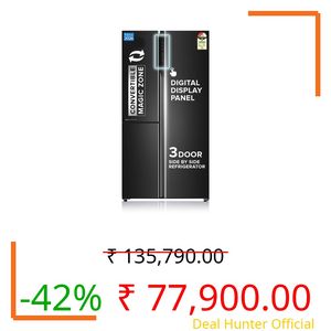 Haier SmartChoice 598L 3 Star 3-Door Side by Side Frost Free Refrigerator | Expert Inverter Technology | Digital Display Panel | Jumbo Ice Maker | Deo Fresh Technology (HRT-683GK, Graphite Black)