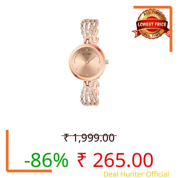 Matrix Stainless Steel Daisy Collection | Stone Studded Rose Gold Dial With Stone Studded Bracelet Chain Analog Watch For Women & Girls, Bandcolor-Rose Gold