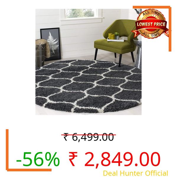 AROMICK Soft Modern Shaggy Area Rugs Fluffy Round Carpet Comfy Bedroom Home Decorate Floor Kids Playing Mat Size (5x5 Feet, Grey Ivory)