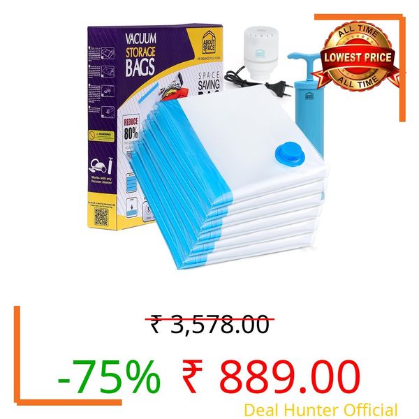 ABOUT SPACE Vacuum Compression Bags (6 Pack) with Hand & Electric Pump | Jumbo Zip Seal Storage Bags | Heavy-Duty Airtight Reusable Space Saver Luggage Organizer-Blue-Polyamide Polyethylene