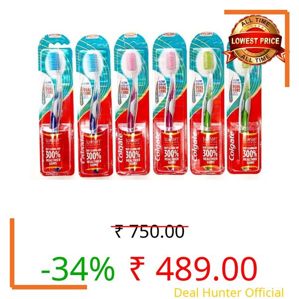 Colgate Adult Slim Soft Advance Manual Toothbrush (Pack Of 6) Ultra Soft Toothbrush (6 Toothbrushes),Multicolour