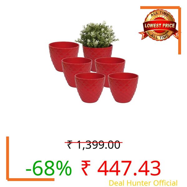 Kuber Industries Flower Pot | Flower Planter Pots for Indoor | Flower Pots for Outdoor | Flower Plants Pot | Diamond Flower Pot | 6 Inch | Pack of 6 | Red
