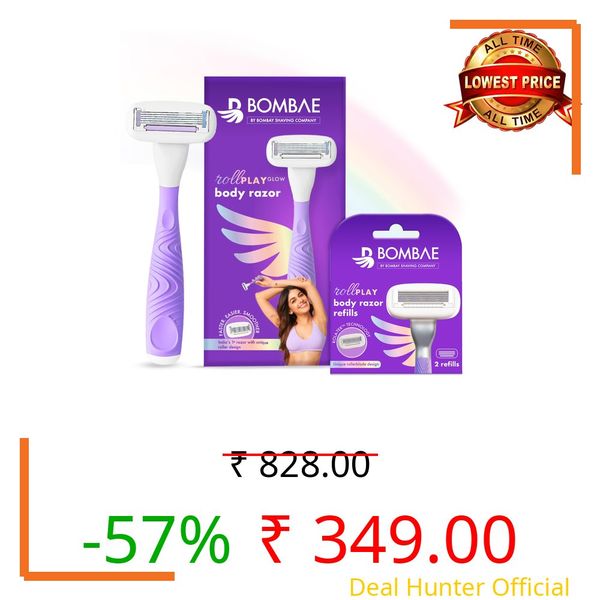Bombae Rollplay Glow Body Razor for Women and Cartridges Pack of 2 | Hair Removal for Women | For Hands, Legs, Bikini and Underarms