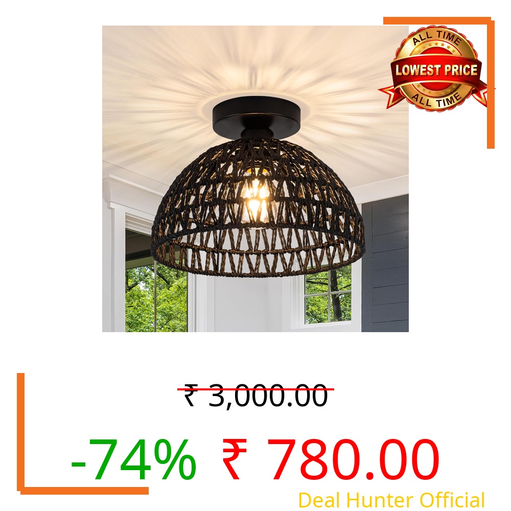 Homesake® Metal Dual Ring Semi Flush Mount Ceiling Light Lamp, Modern Fixture Decor Hanging Chandelier E27 Holder, Livra, Scandinavian, Rustic Home Lighting for Bedroom, Living Room, Hallway-Black