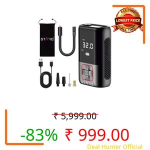 STARQ Inflate Pro Portable 2in1 Tyre Inflator/Air Compressor with Digital Display|4000mAh Battery|for Cars, Motorcycles, Bicycles, Football| Upto 150 Psi| Flash Light|(Inflate Pro)