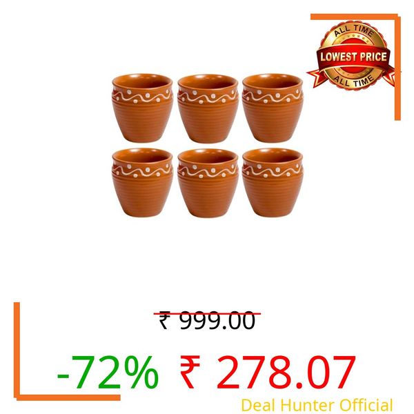 Saras Aajeevika Handmade Ceramic Khullad Cup Set of 6 Pc - 200ml|Handpainted Kullar Kullad kulhad Kullad Chai/Tea Cups Milk Coffee Mugs Microwave & Dishwasher Safe Kitchen Dining Set Return Gift Set